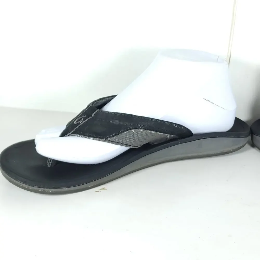 Olukai Men's Ohana US9? Black Gray Slip On Flat Thong Sandals